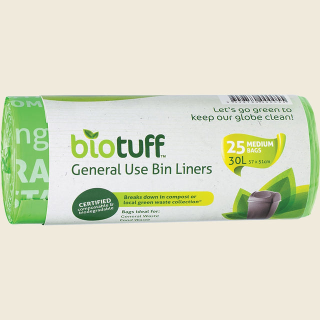 Biotuff General Use Bin Liners Medium 30L x 25 Bags  front