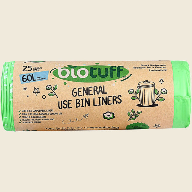 Biotuff General Use Bin Liners Large 60L x 25 Bags  front