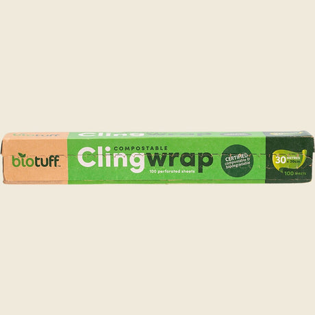 Biotuff Compostable Cling Wrap sheets 100 x 30cm 30m front