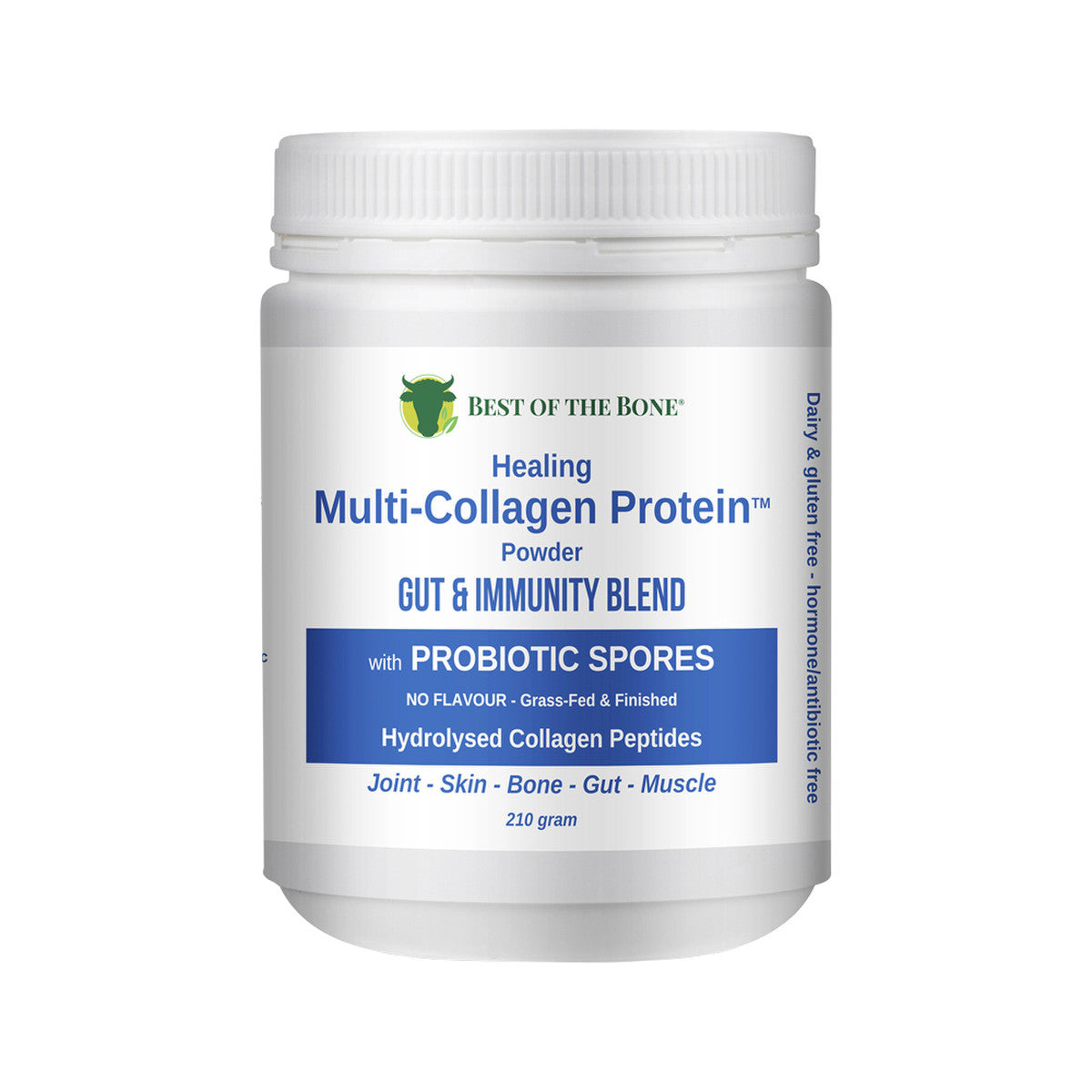 Best of the Bone Healing Multi-Collagen Protein Powder Skin Joint & Gut Support with Probiotic Spores Unflavoured 210g