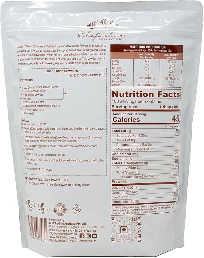 Chef's Choice Raw Organic Cacao Powder 1kg