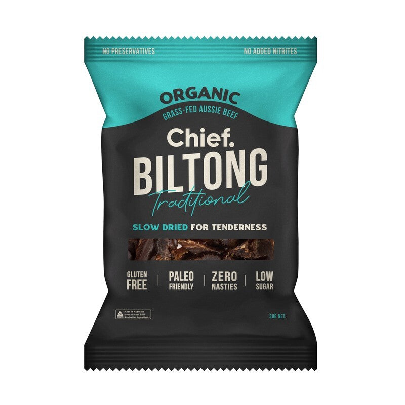 Chief Organic Grass Fed Biltong Traditional Beef 30g
