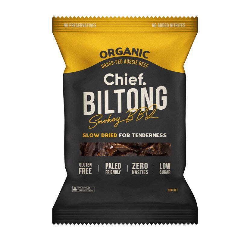 Chief Organic Grass Fed Biltong Smokey BBQ 30g