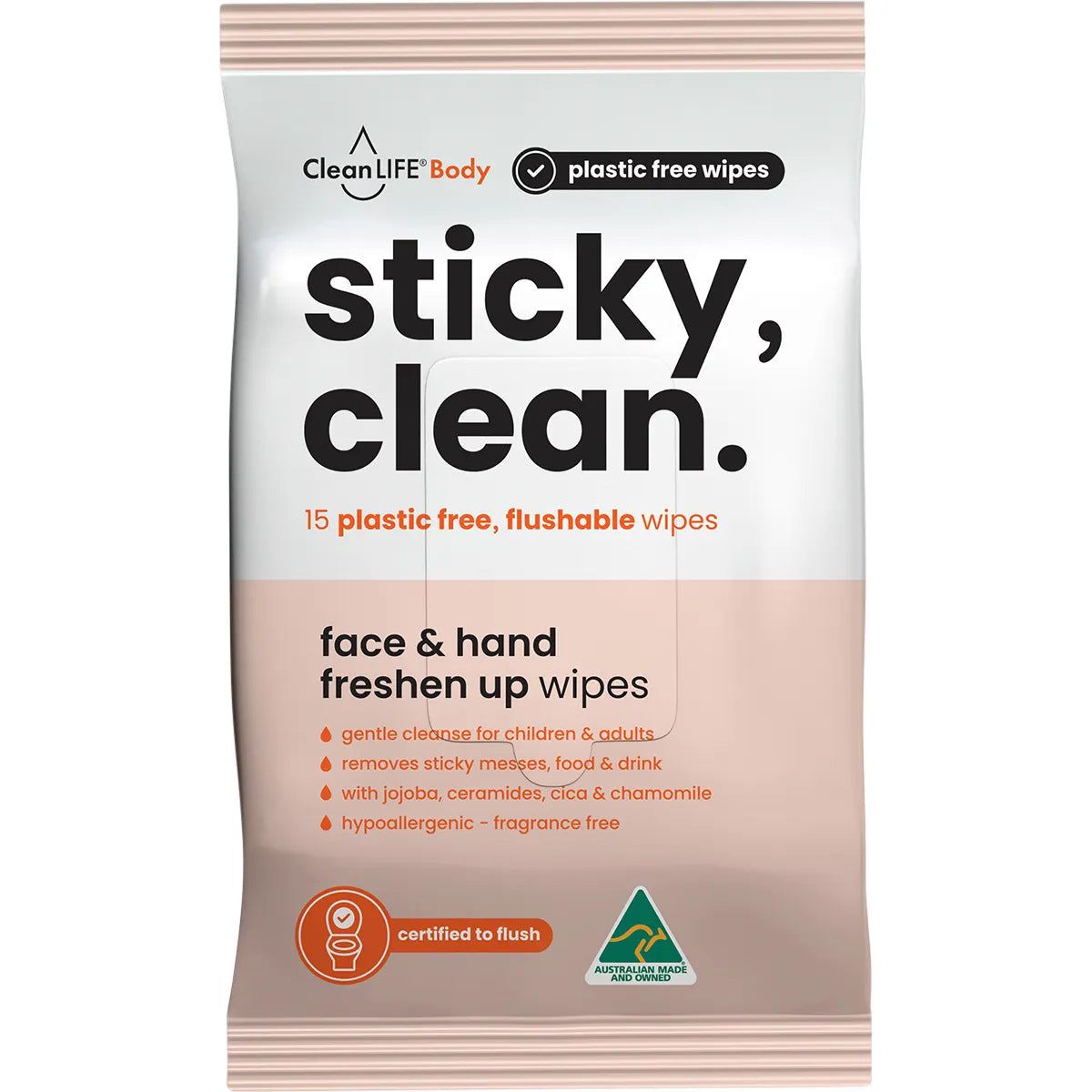 CleanLife Sticky Clean Flushable Plastic Free Wipes