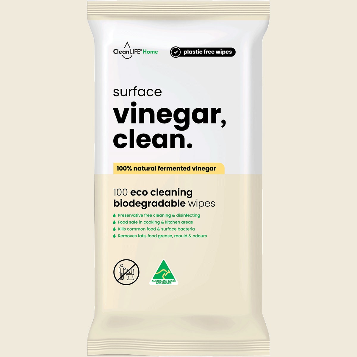 Cleanlife Vinegar Clean Surface Plastic Free Wipes 100pk