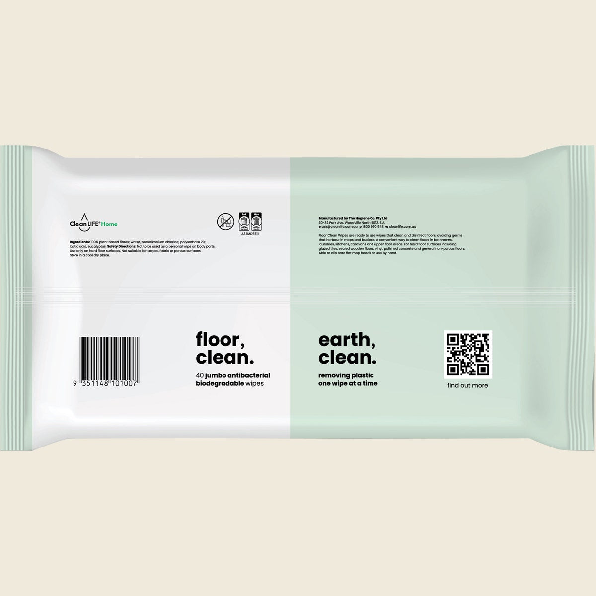 CleanLIFE Floor Clean Wipes 40pk back