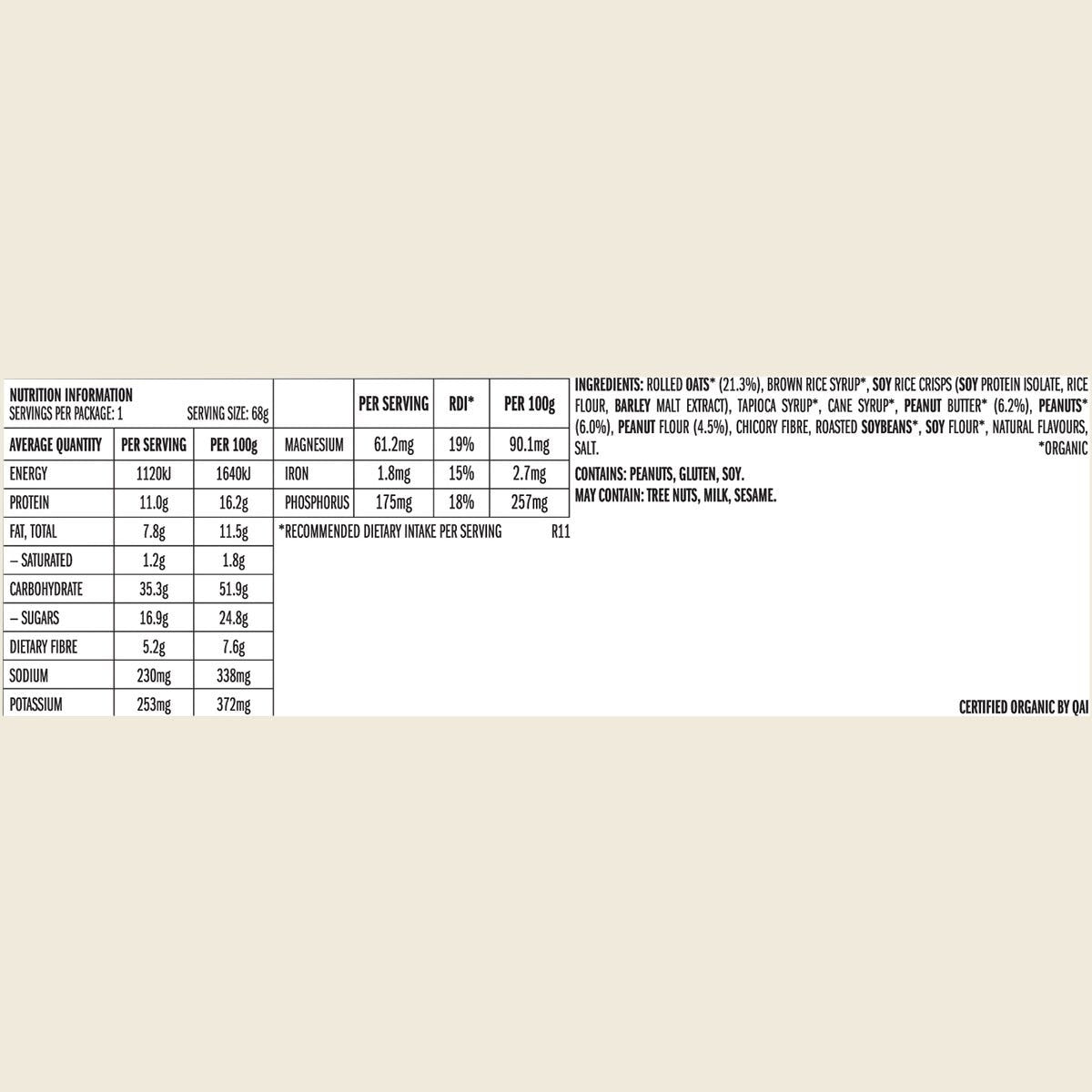 CLEARANCE - Clif Energy Bar Crunchy Peanut Butter 68g Nutritional Information