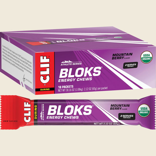 Clif Bloks Energy Chews Mountain Berry 60g Pack of 18 Combo