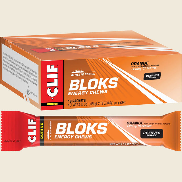 Clif Bloks Energy Chews Orange 25Mg Caffeine 60g Pack of 18 Combo