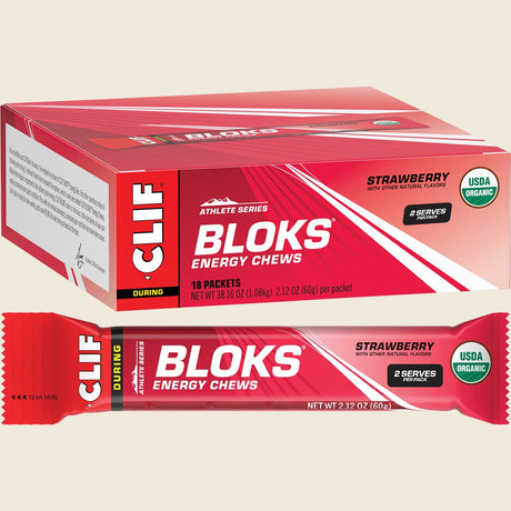 Clif Bloks Energy Chews Strawberry 60g Pack of 18 Front