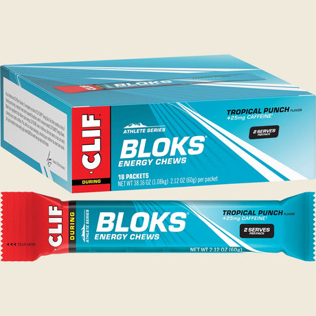Clif Bloks Energy Chews Tropical Punch 25Mg Caffeine 60g Pack of 18 Combo