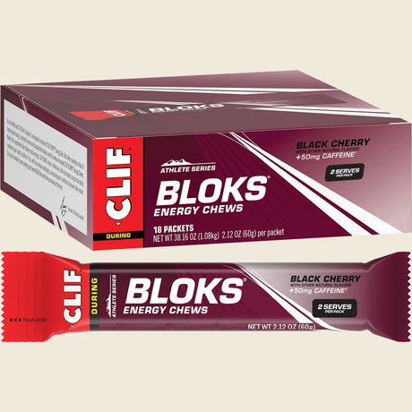 Clif Bloks Energy Chews Black Cherry 50Mg Caffeine 60g Pack of 18 Combo