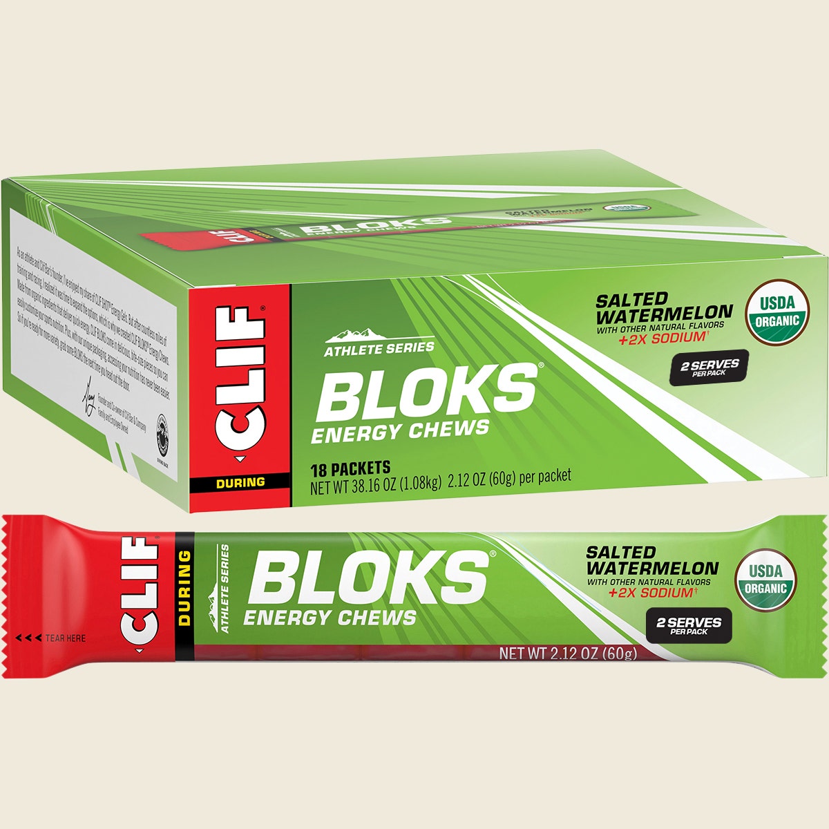 Clif Bloks Energy Chews Salted Watermelon 100Mg Sodium 60g Pack of 18 Combo