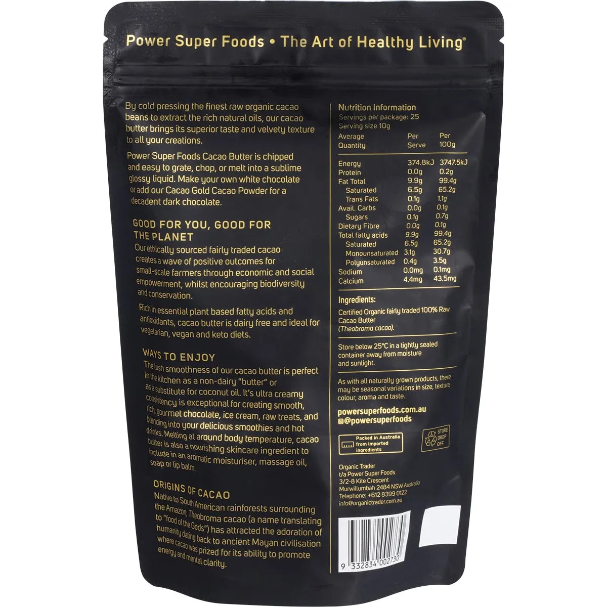Power Super Foods Cacao Gold Butter Chunks Raw Certified Organic
