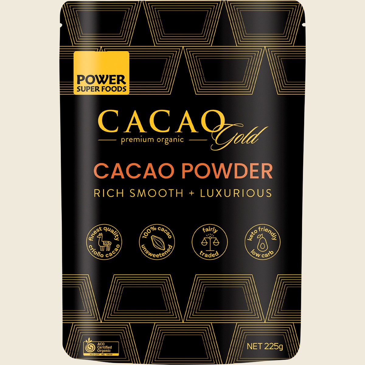 Power Super Foods Cacao Gold Powder 225g front packaging