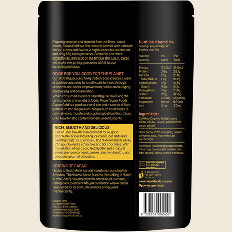 Power Super Foods Cacao Gold Powder 450g back label