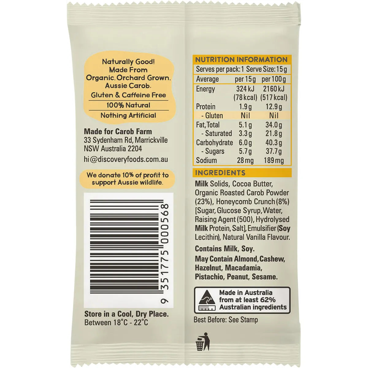 Carob Farm Carob Koala 15g x 50 - Honeycomb