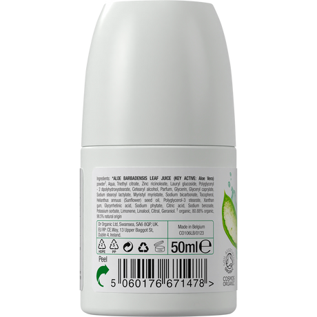 Dr Organic Certified Organic Roll-On Deodorant Aloe Vera 50ml back view