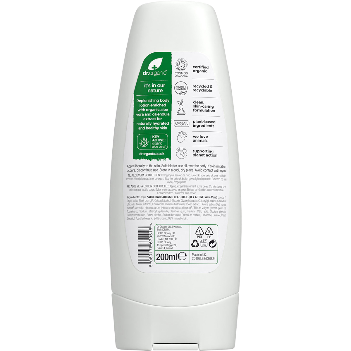 Dr Organic Organic & Natural Aloe Vera Skin Lotion 200ml back view