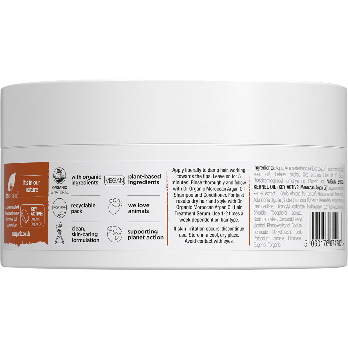 Dr Organic Hair Mask Moroccan Argan Oil 200ml back