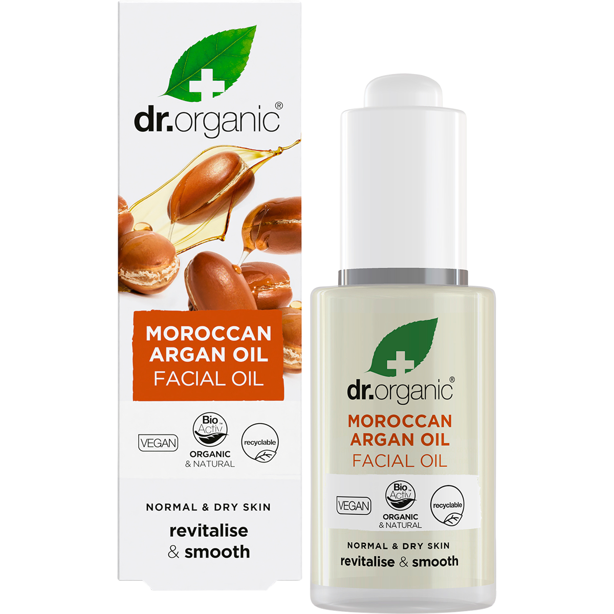 Dr Organic Facial Oil Organic Moroccan Argan Oil 30ml product and carton