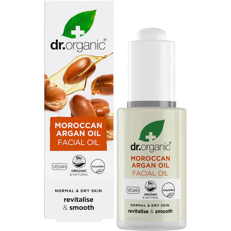 Dr Organic Facial Oil Organic Moroccan Argan Oil 30ml product and carton