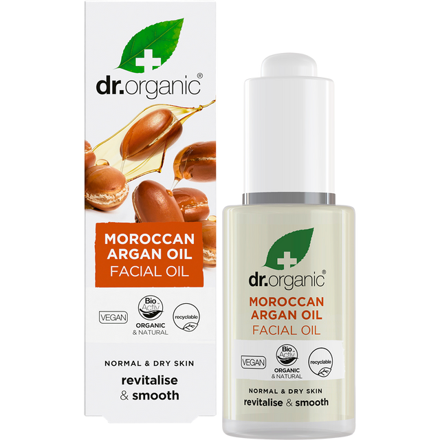 Dr Organic Facial Oil Organic Moroccan Argan Oil 30ml product and carton