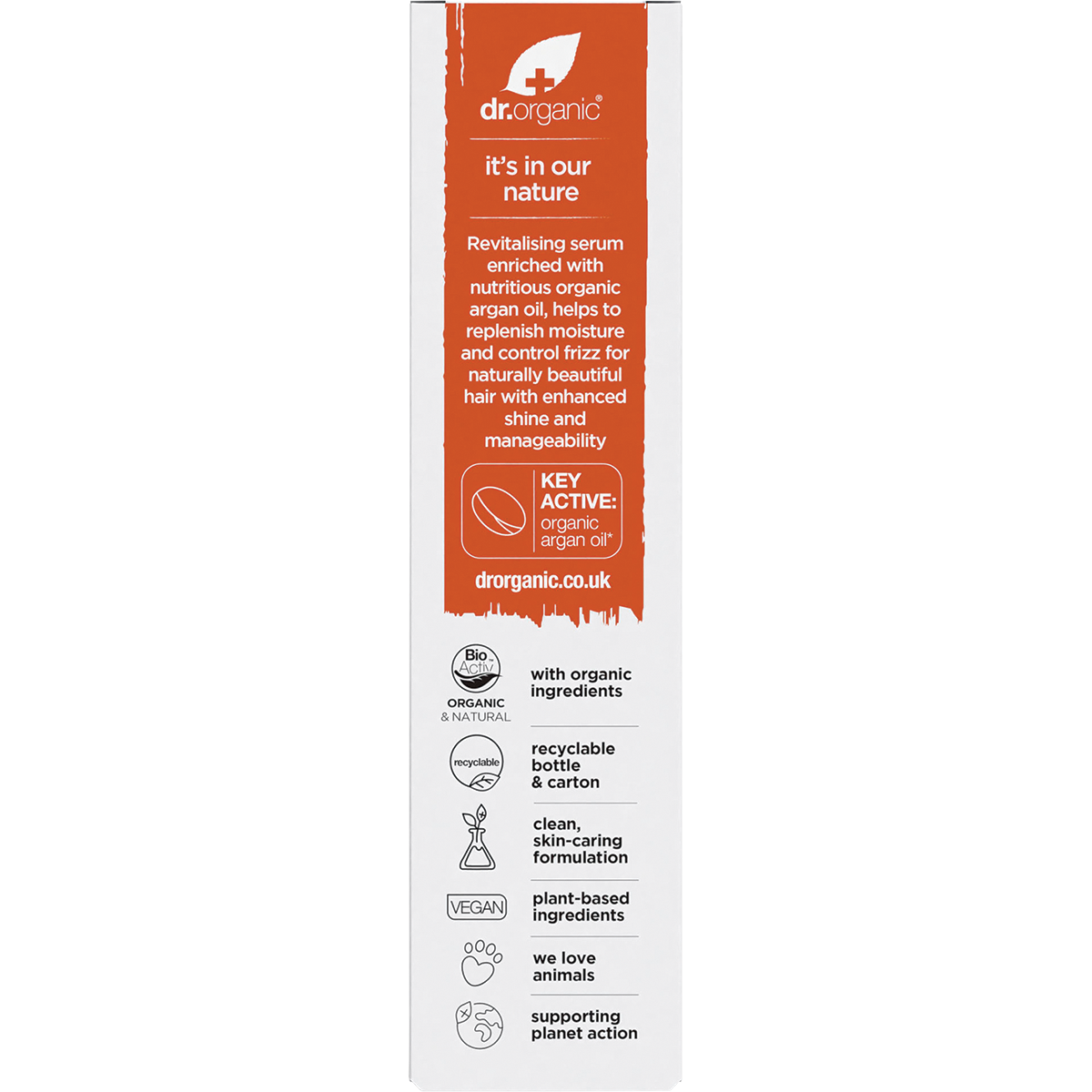 Dr Organic Organic & Natural Hair Treatment Serum Moroccan Argan Oil 100ml box back view