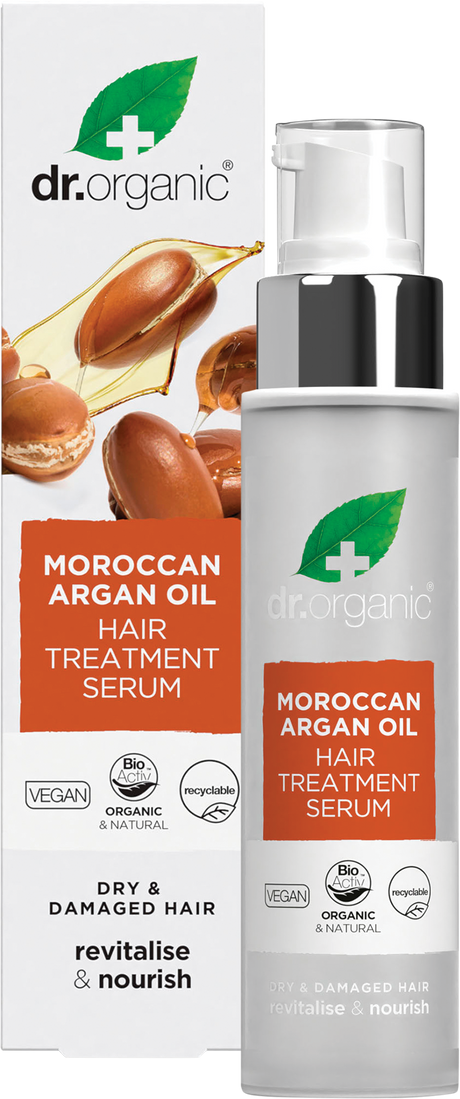 Dr Organic Hair Treatment Serum Moroccan Argan Oil 100ml product and carton