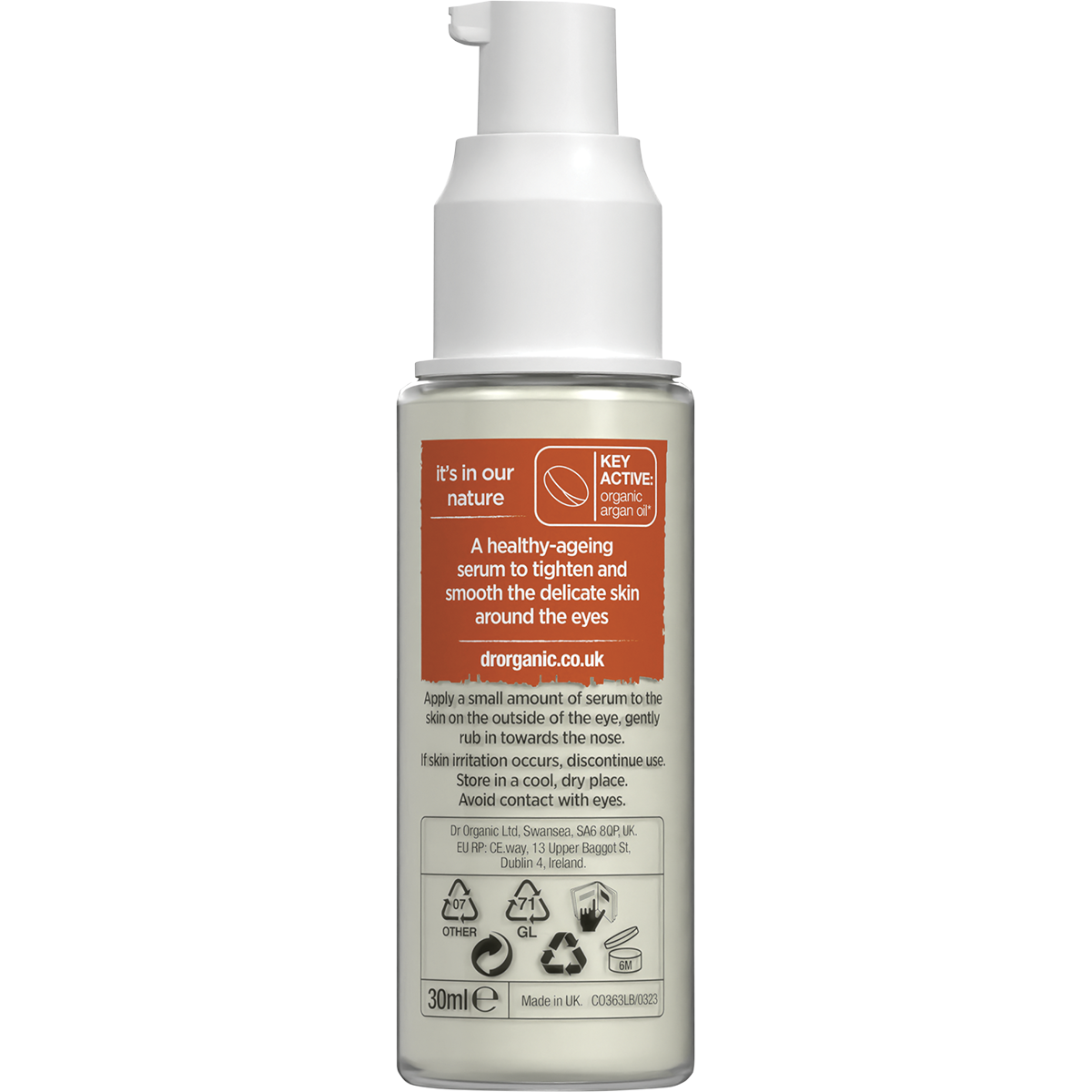 Dr Organic Eye Serum Tightening Organic Moroccan Argan Oil 30ml back