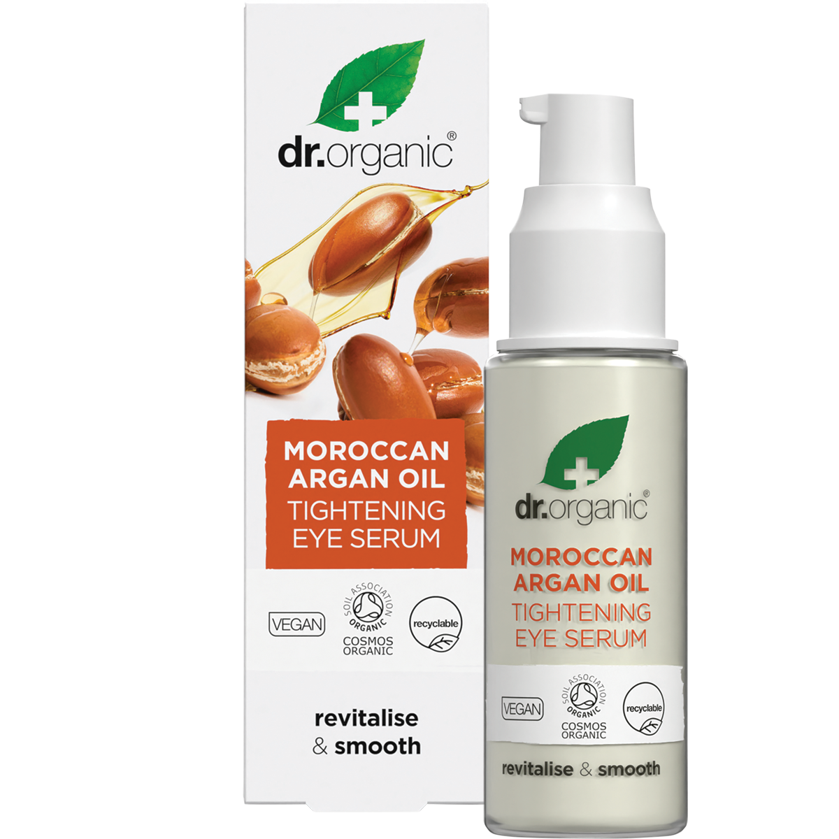 Dr Organic Eye Serum Tightening Organic Moroccan Argan Oil 30ml product and carton