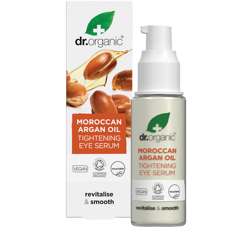 Dr Organic Eye Serum Tightening Organic Moroccan Argan Oil 30ml product and carton