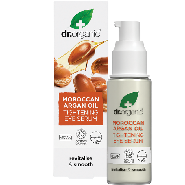 Dr Organic Eye Serum Tightening Organic Moroccan Argan Oil 30ml product and carton