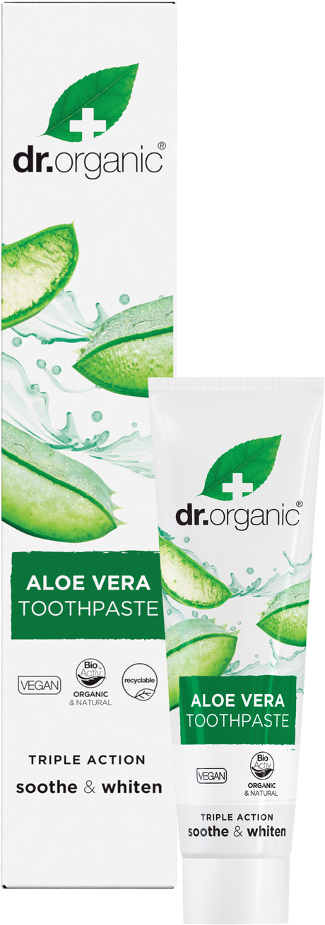Dr Organic Toothpaste Aloe Vera 100ml product and carton