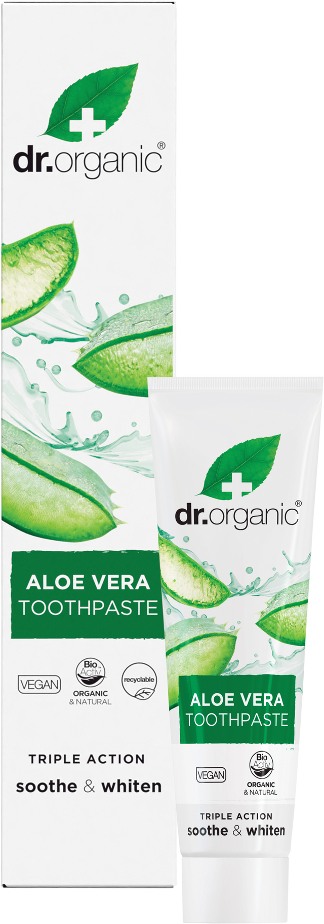 Dr Organic Toothpaste Aloe Vera 100ml product and carton