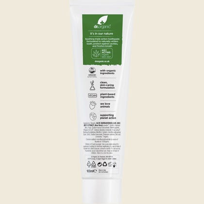 Dr Organic Aloe Vera Toothpaste 100ml tube back