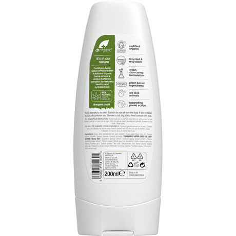 Dr Organic Organic & Natural Body Lotion Hemp Oil 200ml back view