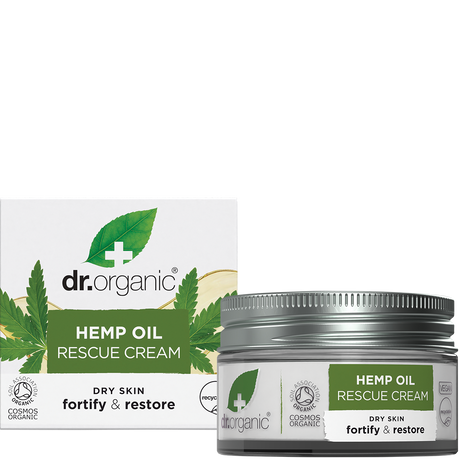 Dr Organic Rescue Cream Hemp Oil 50ml product and carton