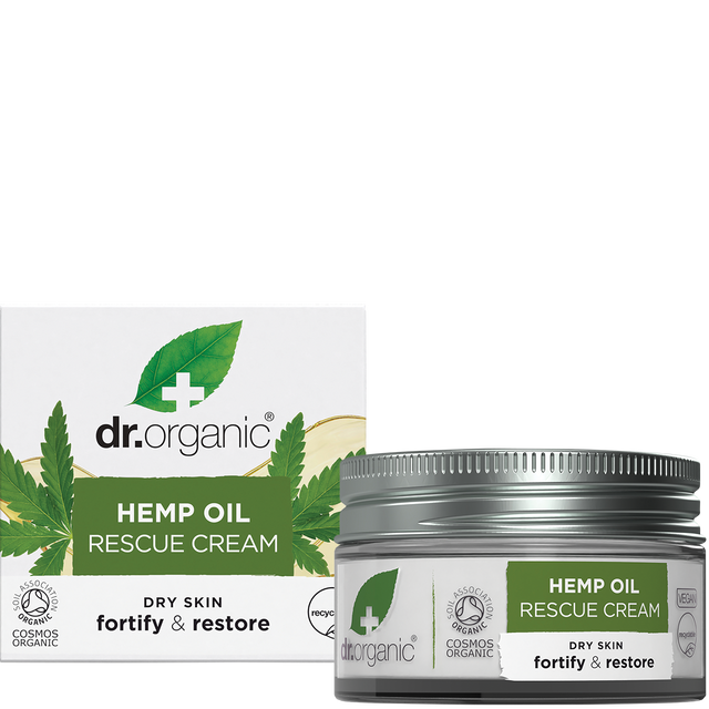 Dr Organic Rescue Cream Hemp Oil 50ml product and carton