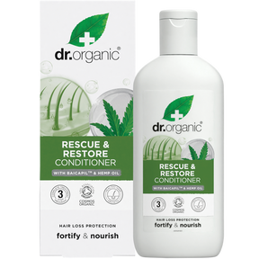 Dr Organic Rescue & Restore Conditioner Hemp Oil 265ml product and carton