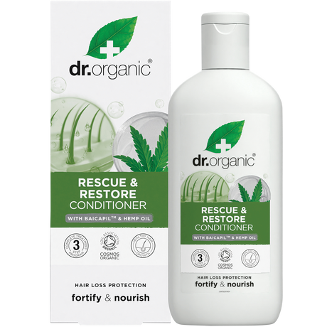 Dr Organic Rescue & Restore Conditioner Hemp Oil 265ml product and carton