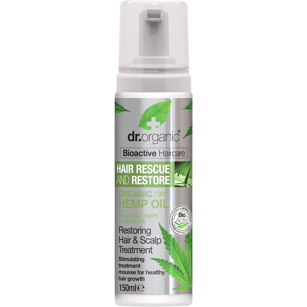 Dr Organic Hair & Scalp Treatment Mousse Rescue Restore Hemp Oil 150ml front