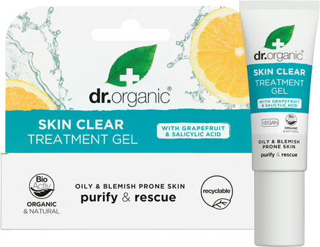 Dr Organic Treatment Gel Skin Clear 10ml product and carton