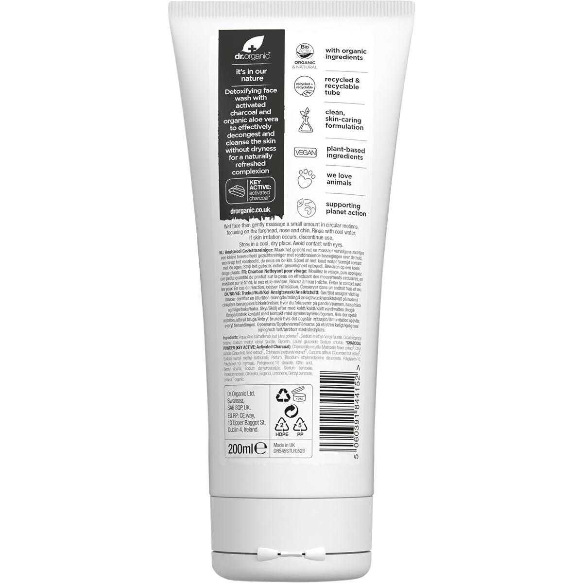 Dr Organic Face Wash Activated Charcoal 200ml back