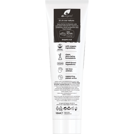 Dr Organic Toothpaste Charcoal Whitening 100ml back