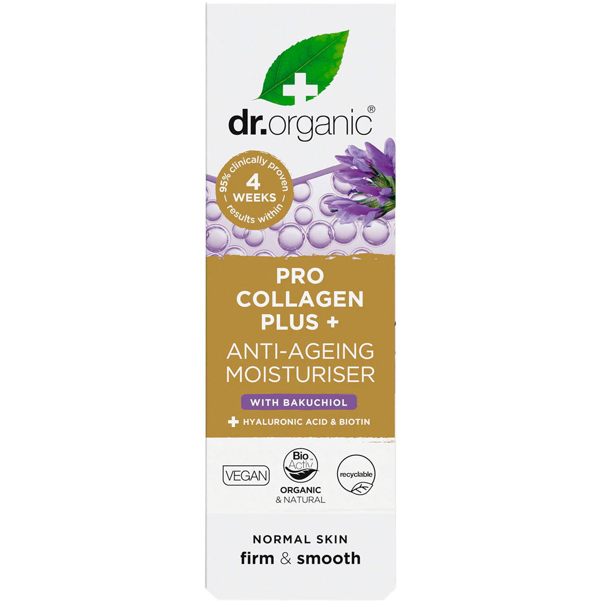 Dr Organic Organic & Natural Pro Collagen Plus+ Anti-Ageing Moisturiser Bakuchiol 50ml box view