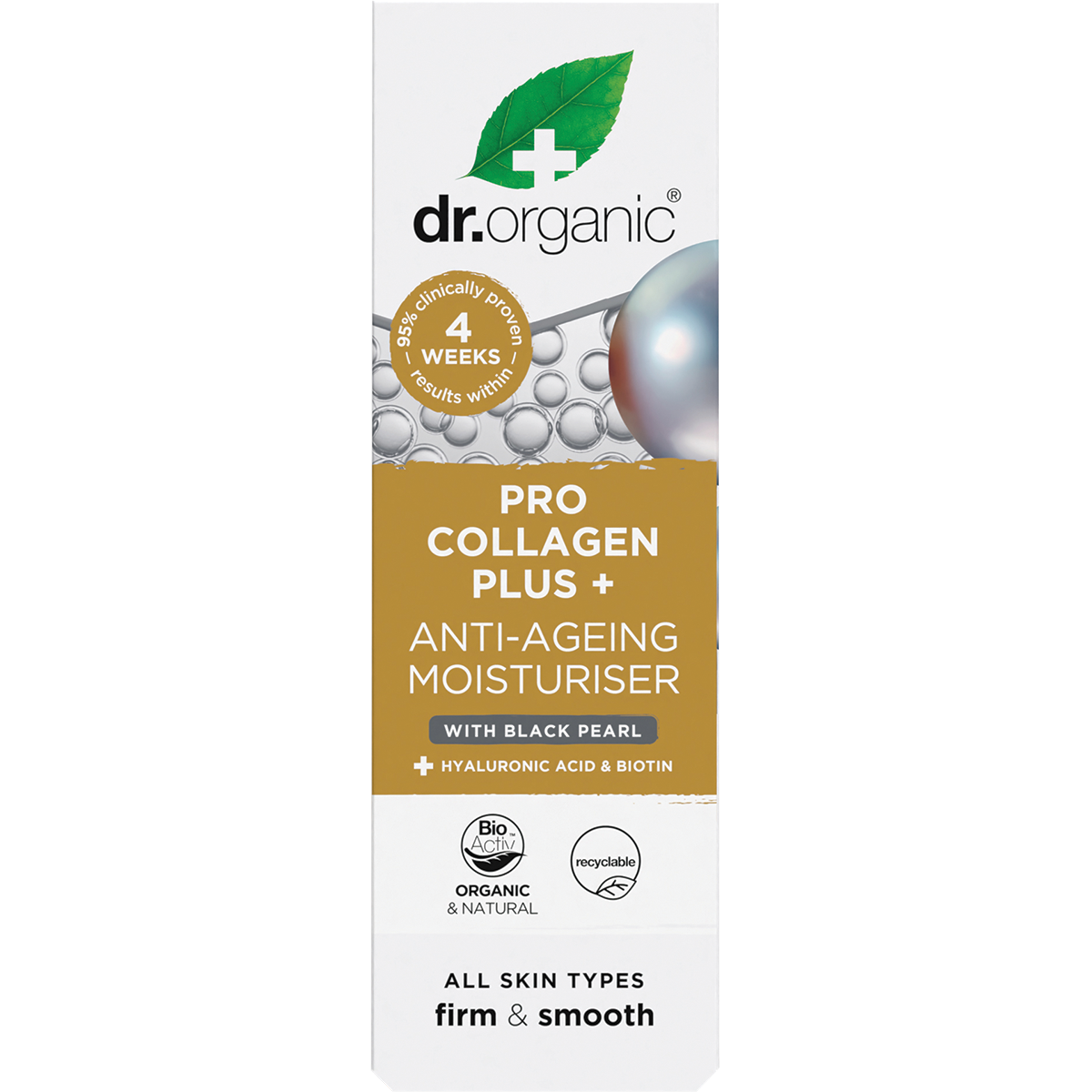 Dr Organic Pro Collagen Plus+ Anti Ageing Moisturiser Black Pearl 50ml carton