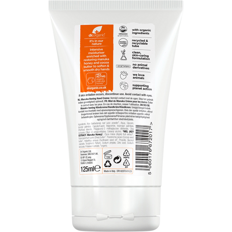 Dr Organic Organic & Natural Hand Cream Manuka Honey 125ml back view