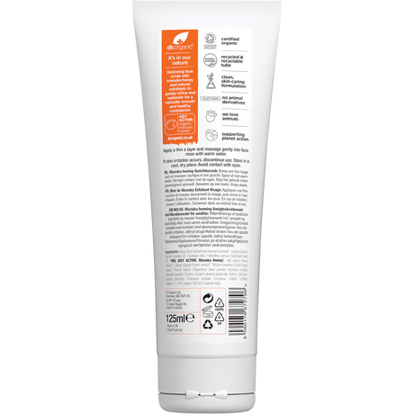 Dr Organic Certified Organic Face Scrub Organic Manuka Honey 125ml back view