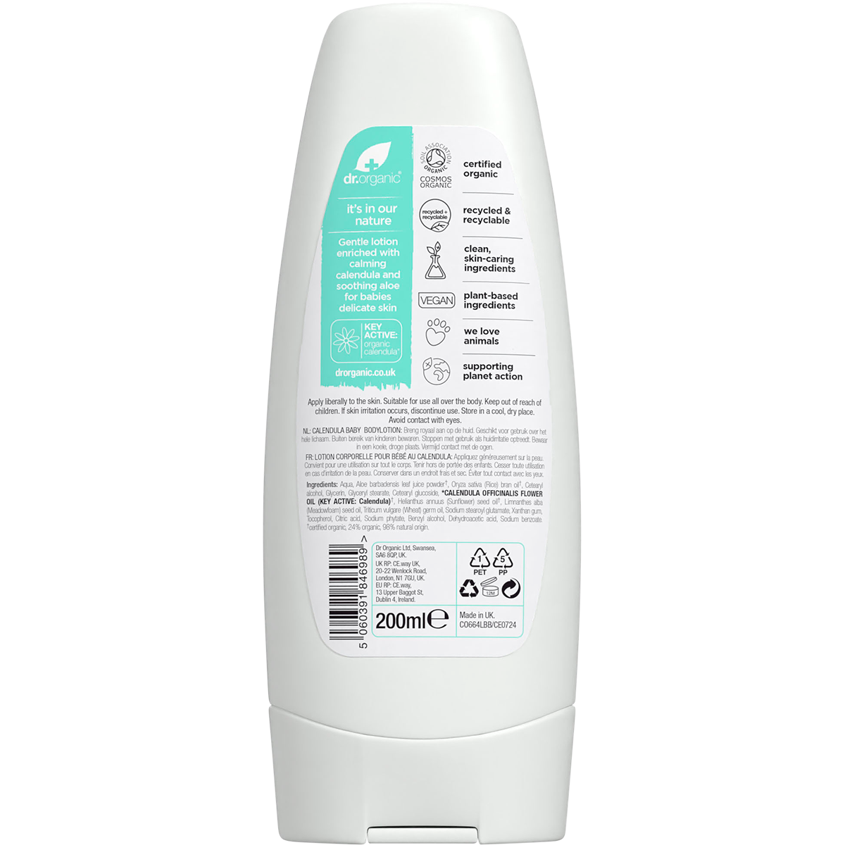 Dr Organic Unfragranced Baby Lotion Organic Calendula 200ml back
